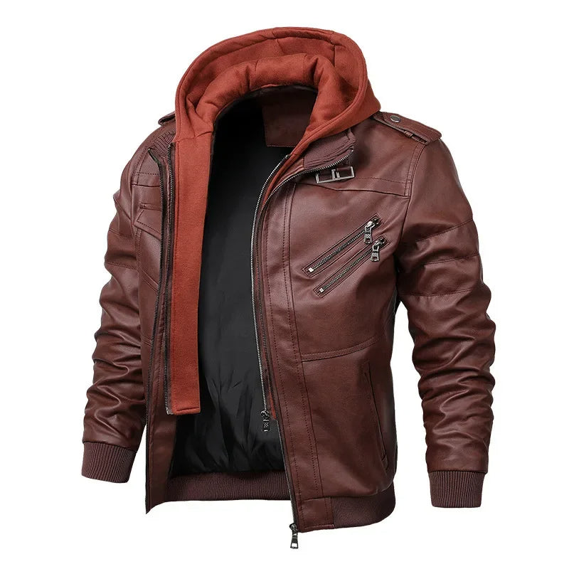 Commander Leather Jacket with Hood