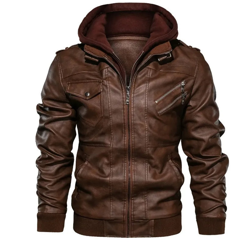 Commander Leather Jacket with Hood